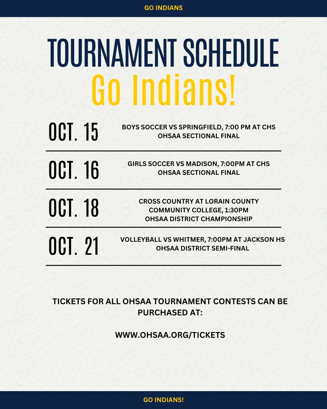 Upcoming Tournament Schedule